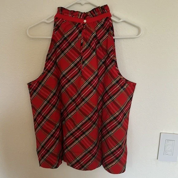 Brand new with tag Ruffleneck sleeveless poplin top Good Tidings plaid small - Picture 8 of 12
